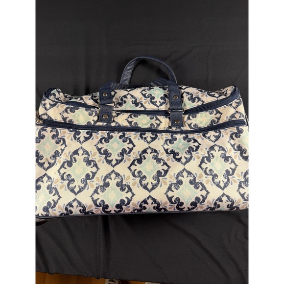 thirty-one Handbags - Thirty-One Away We Go Roller Bag Navy Doodle Diamond Rolling Duffel Luggage